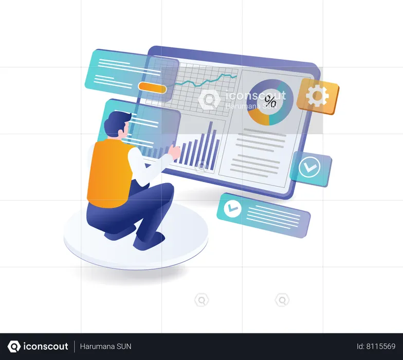 Man analyzing management business data  Illustration