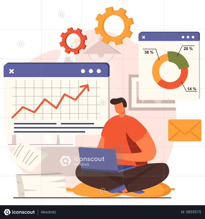 Man analyzing market profit by email advertising  Illustration