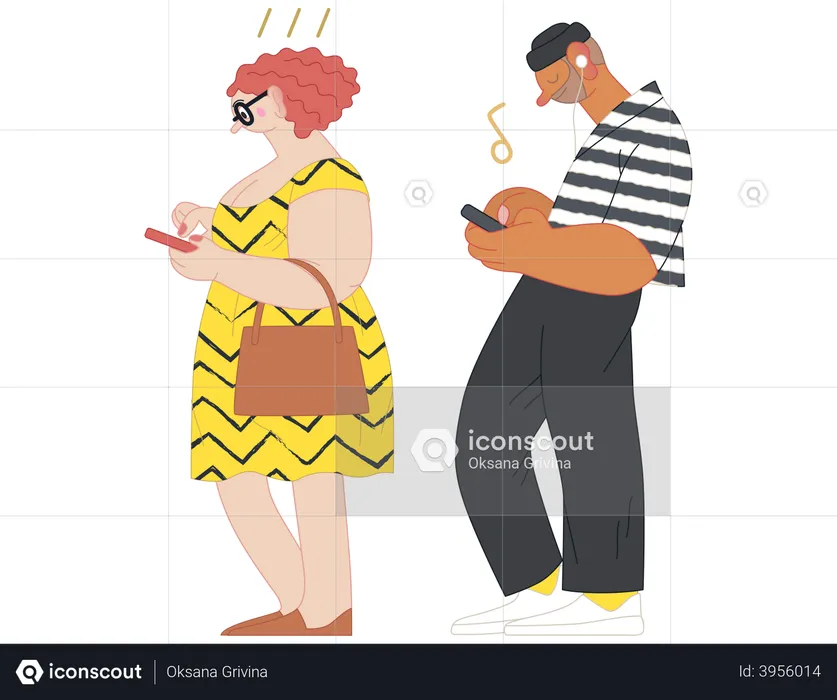 Man and a woman waiting in queue  Illustration