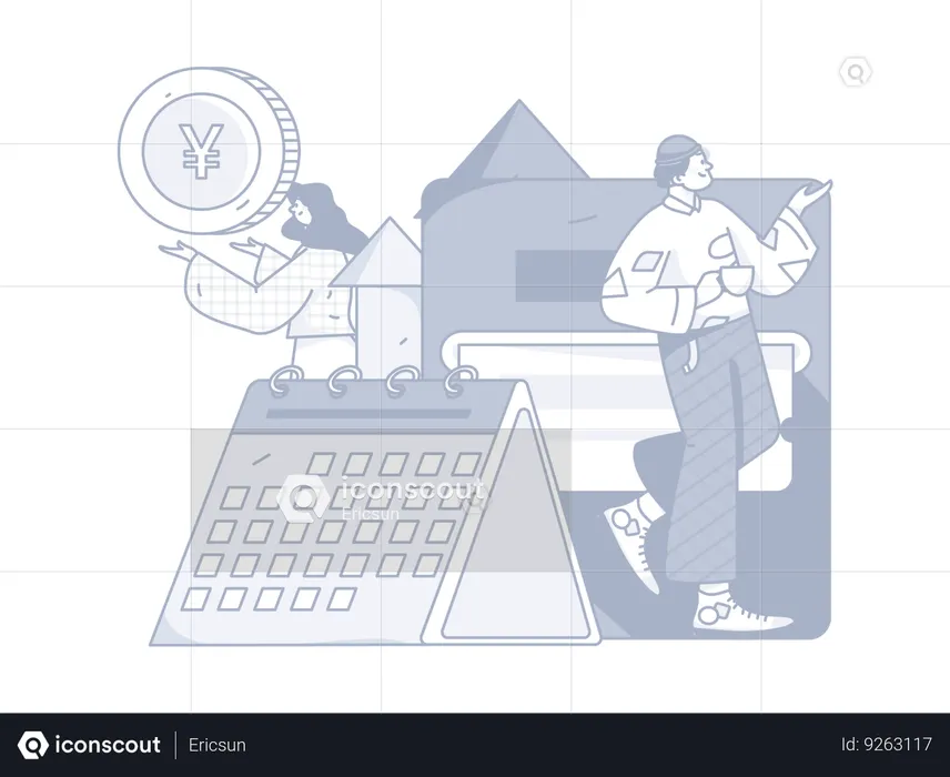 Man and boy making financial schedule  Illustration