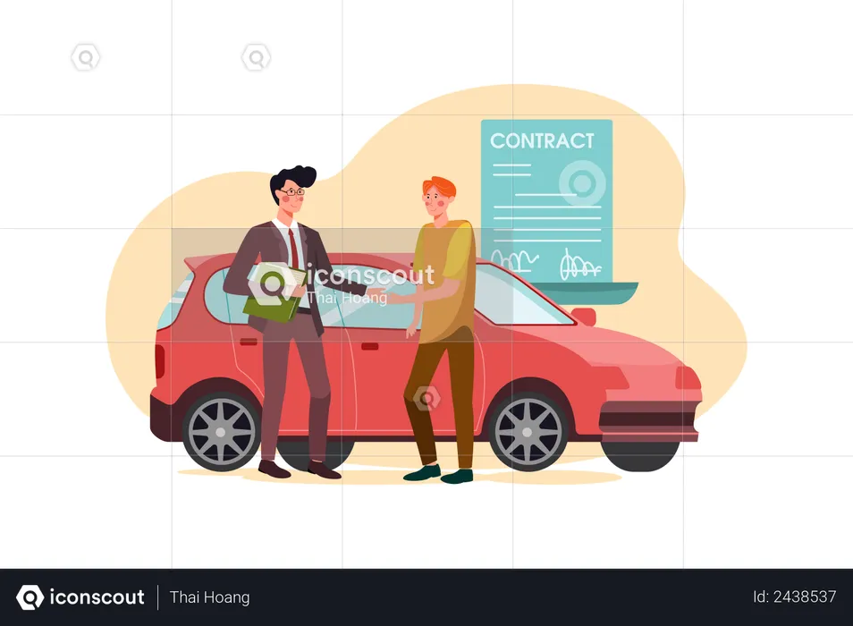 Man and car showroom manager signing contract  Illustration