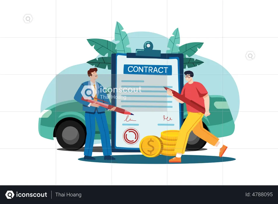Man and car showroom manager signing contract  Illustration