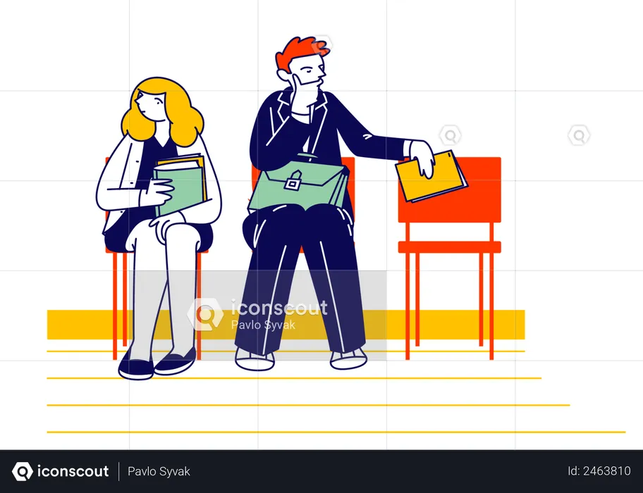 Man and female candidate holding CV in hand  Illustration
