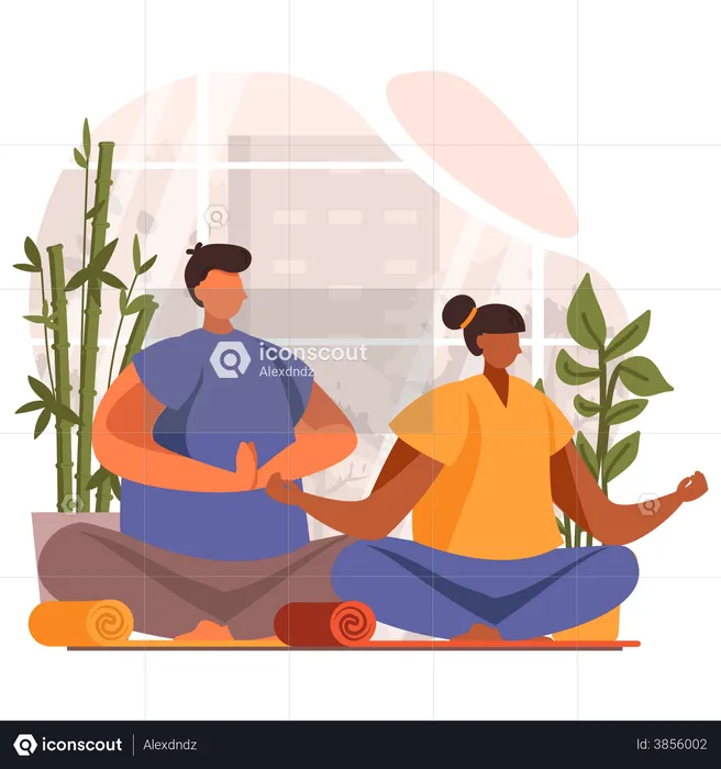 Man and Female Doing Yoga  Illustration