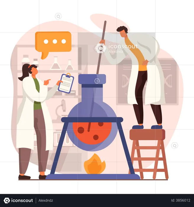 Man and Female Scientist Doing Experiment and discuss in Lab  Illustration