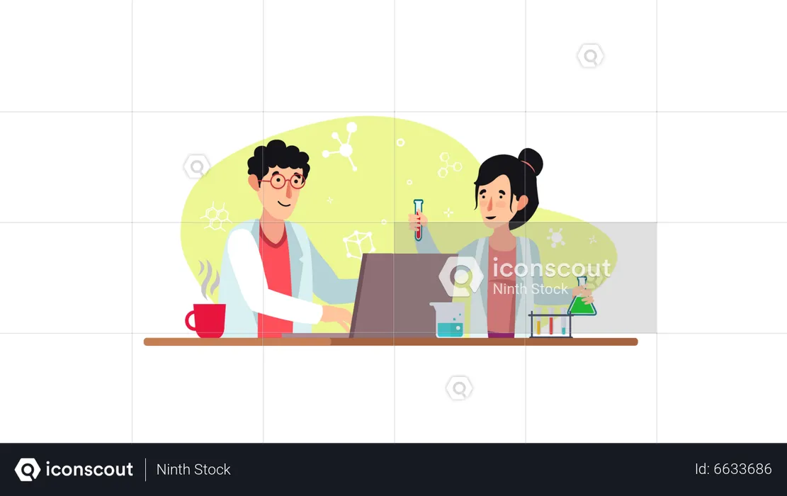 Man And Female Scientist Doing Experiment in Lab  Illustration