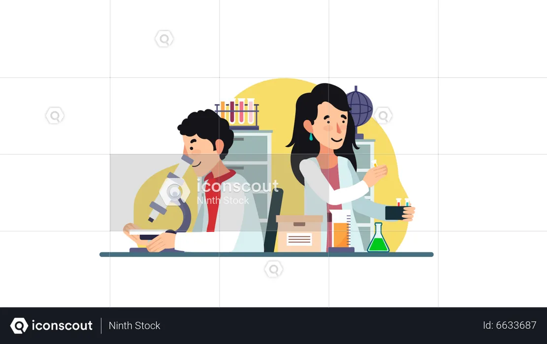 Man And Female Scientist Doing Experiment in Lab  Illustration