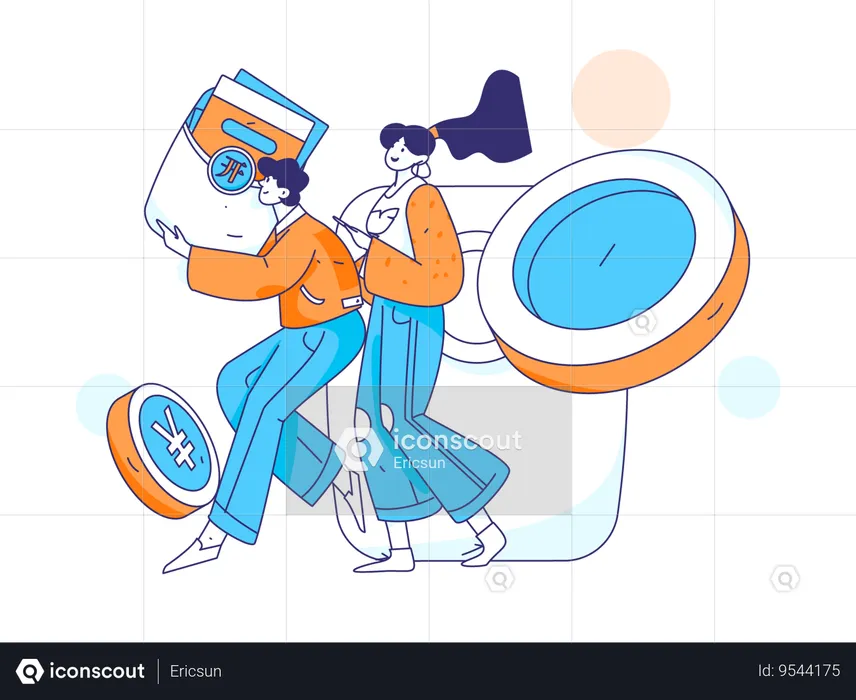 Man and girl doing cash payment  Illustration