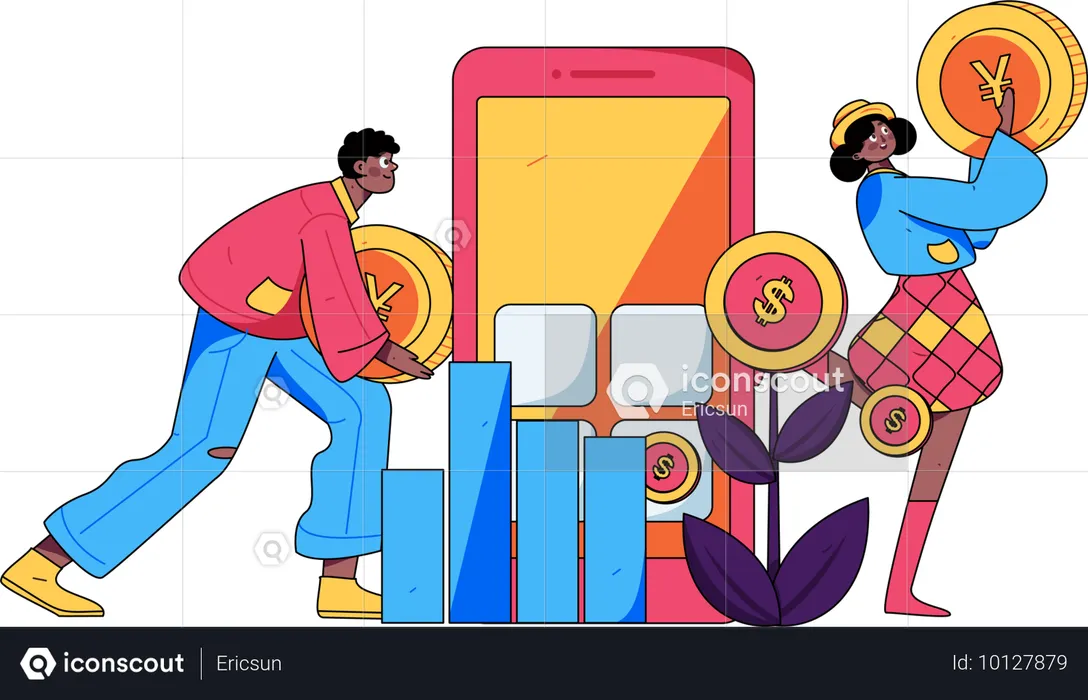 Man and girl Earning profit  Illustration