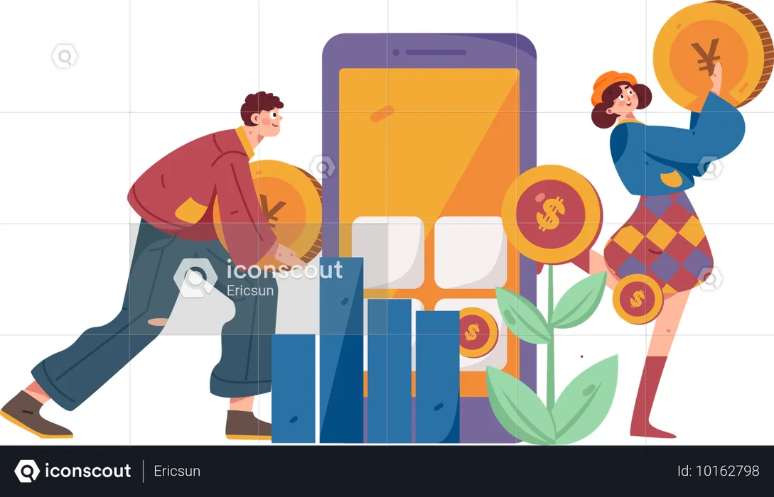 Man and girl Earning profit  Illustration