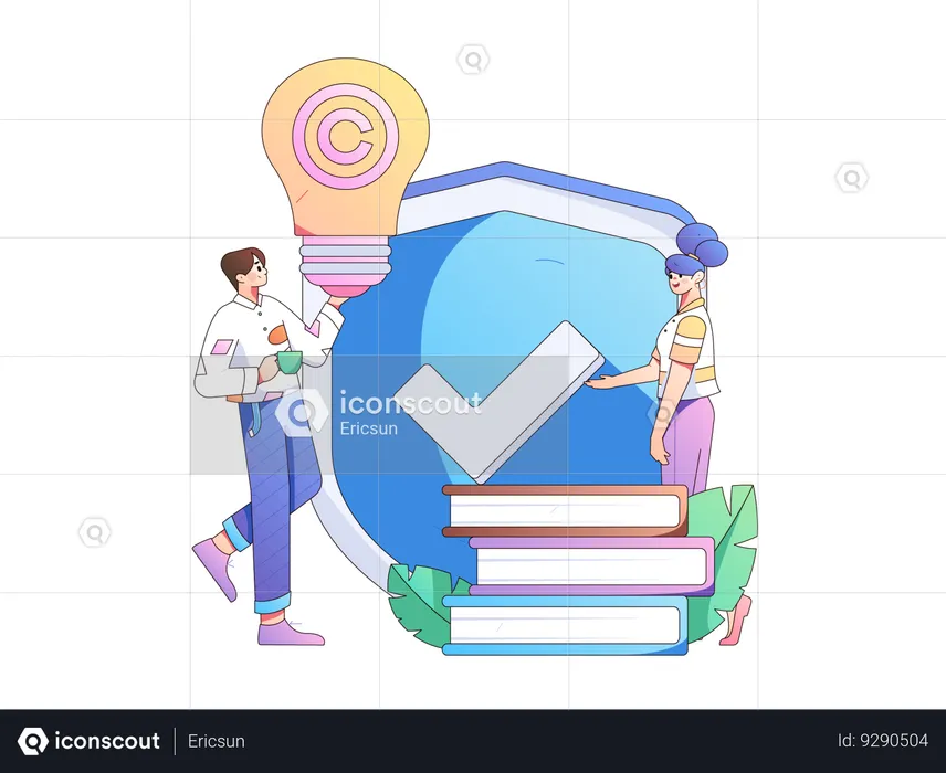 Man and girl getting intellectual property  Illustration