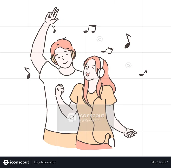 Man and girl listening music  Illustration