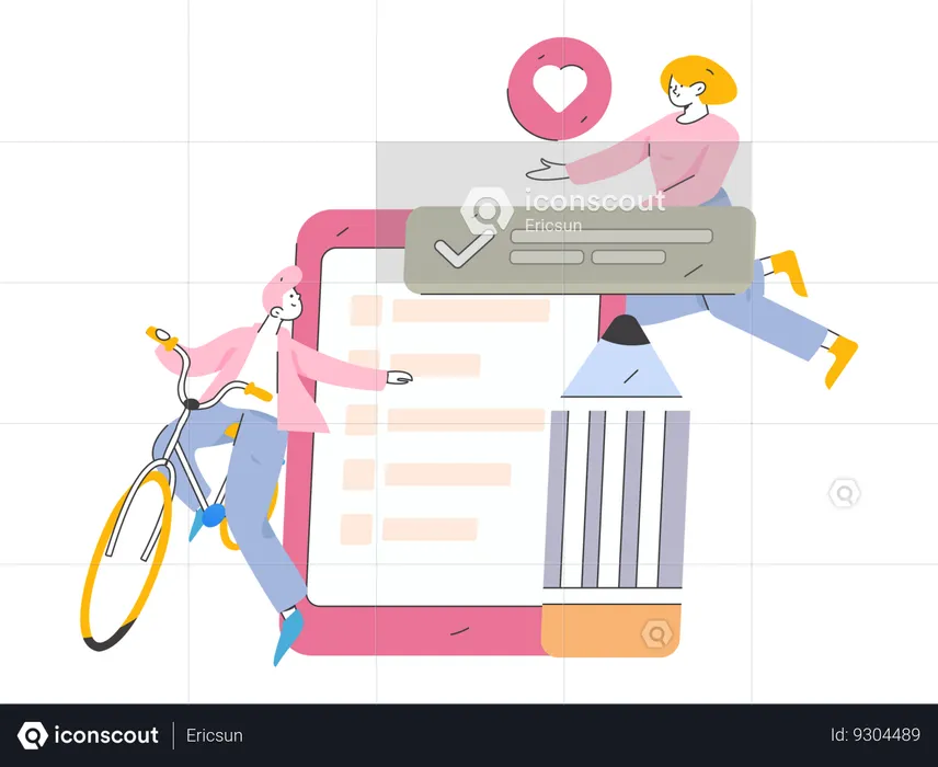 Man and girl making business report  Illustration