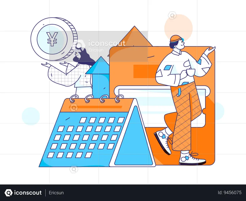 Man and Girl making financial schedule  Illustration