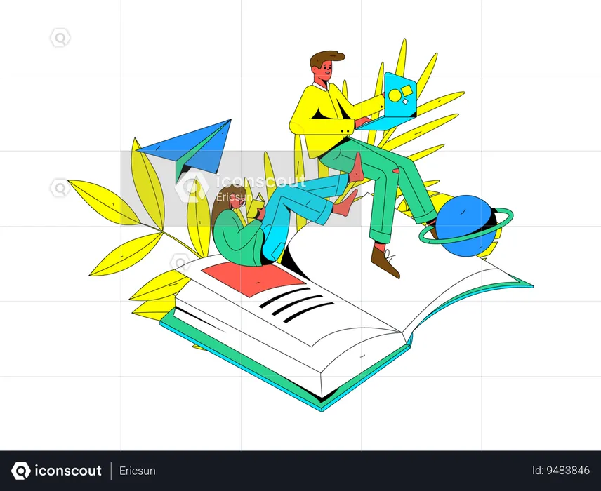 Man and girl on book  Illustration