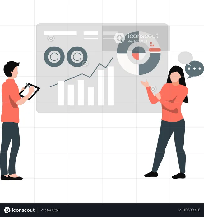 Man and girl talking about business graph  Illustration