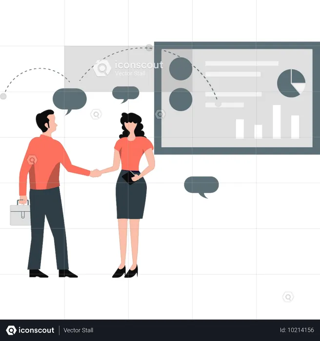 Man and lady talking about business chart  Illustration