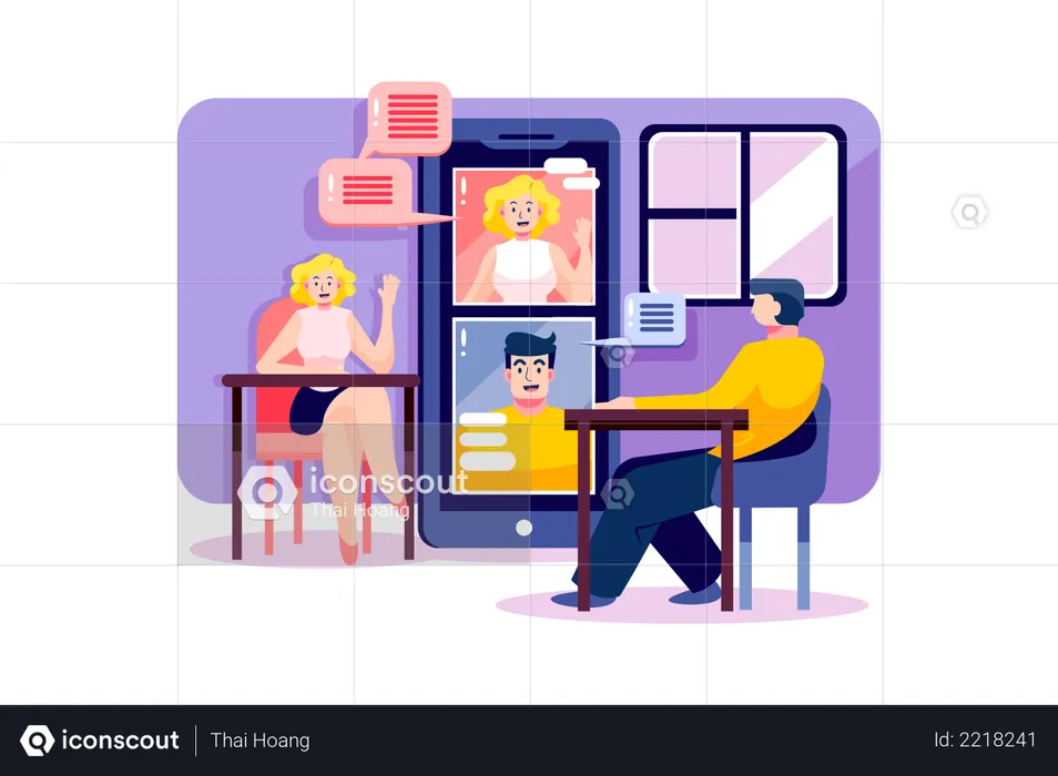 Man and woman are having online meeting by smartphone  Illustration