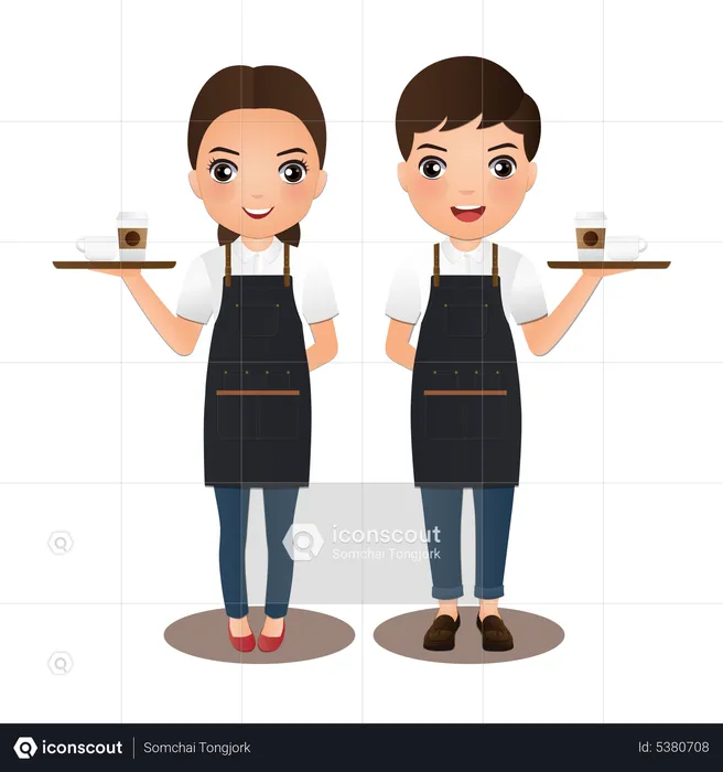 Man and woman barista  Illustration
