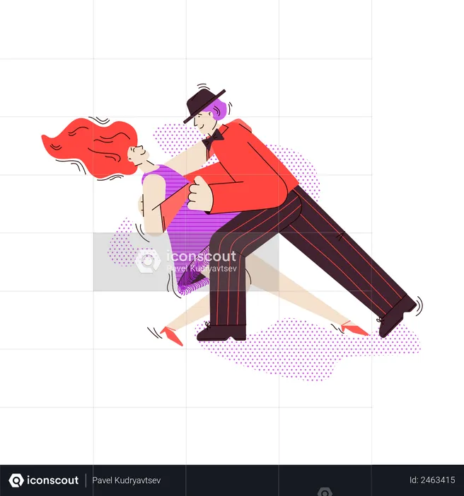 Man and woman cartoon characters dancing tango  Illustration