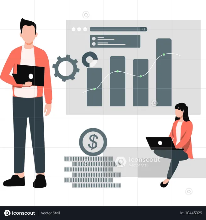 Man and woman cash flow management  Illustration