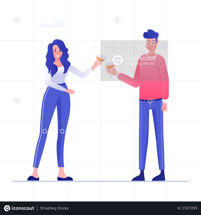 Man and Woman Celebrating business success  Illustration