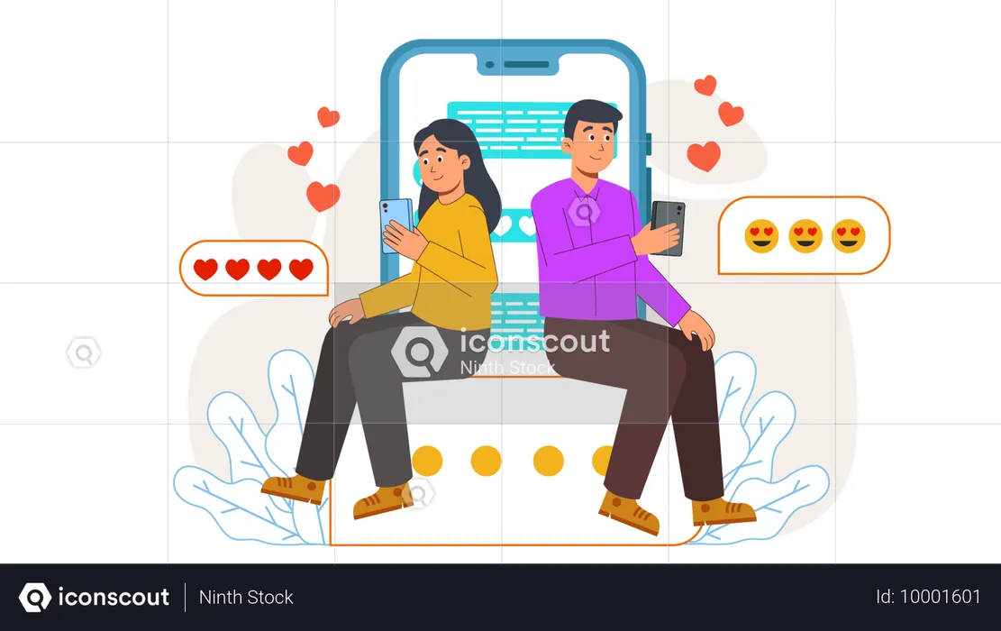 Man And Woman Chat on Dating Application  Illustration