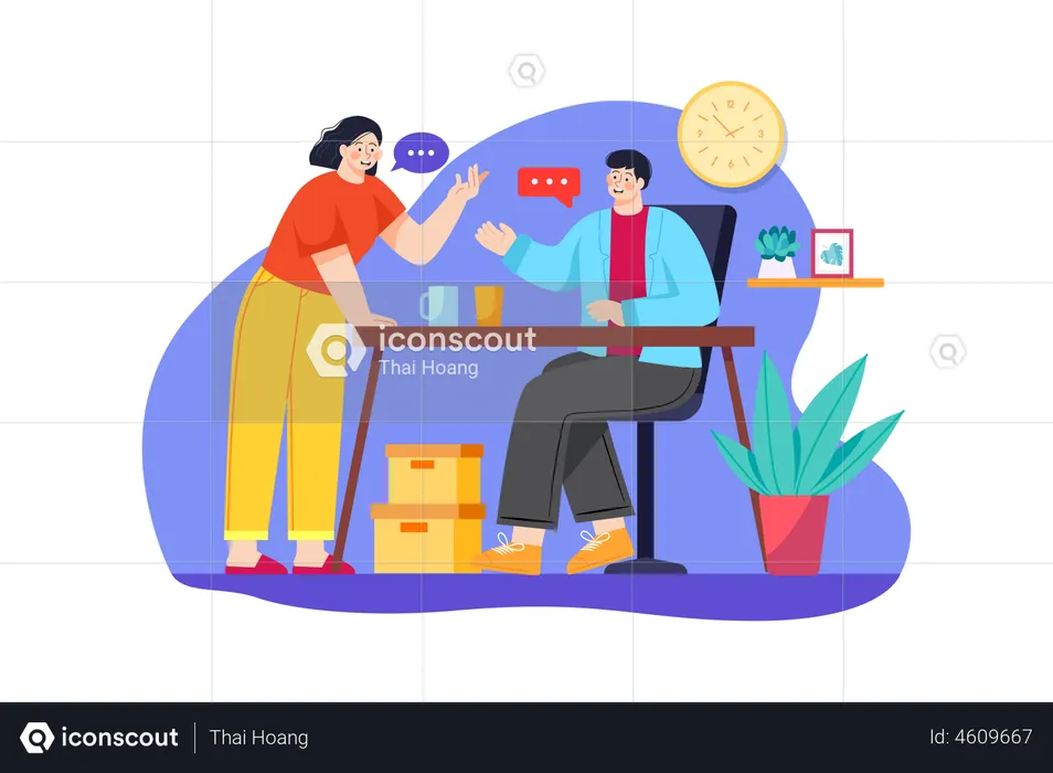 Man and woman chatting during breaktime  Illustration