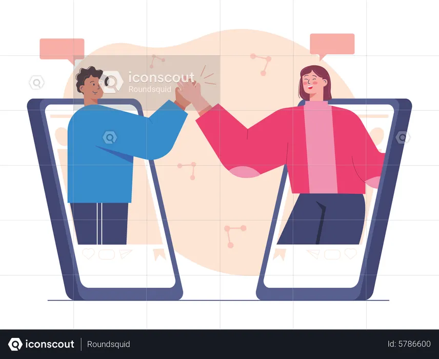 Man and woman chatting on video call  Illustration