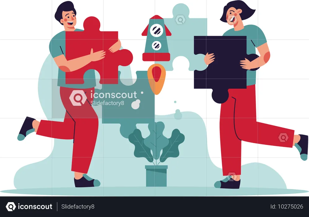 Man and woman collecting work puzzles  Illustration