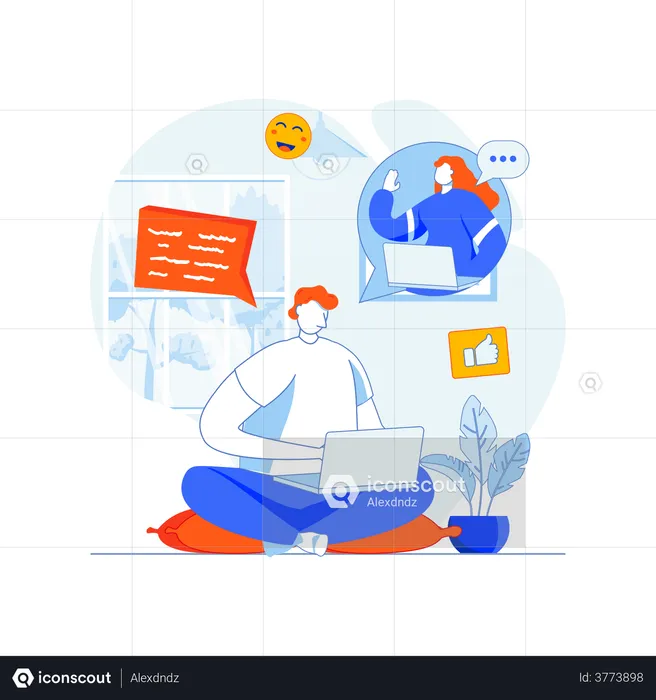 Man and woman communicating online  Illustration