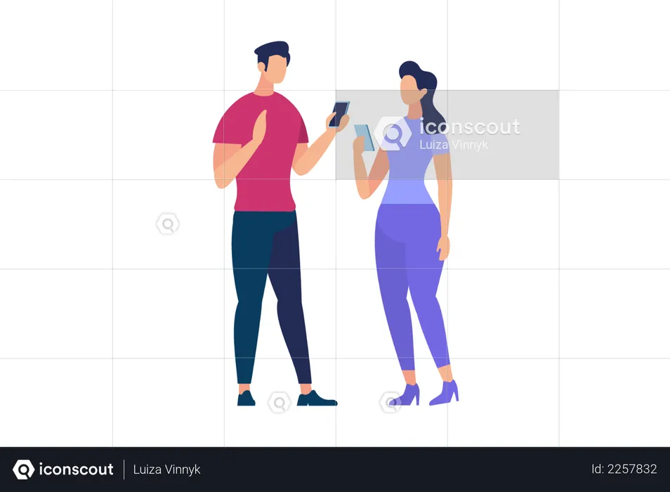 Man and Woman Communication with holding mobile  Illustration