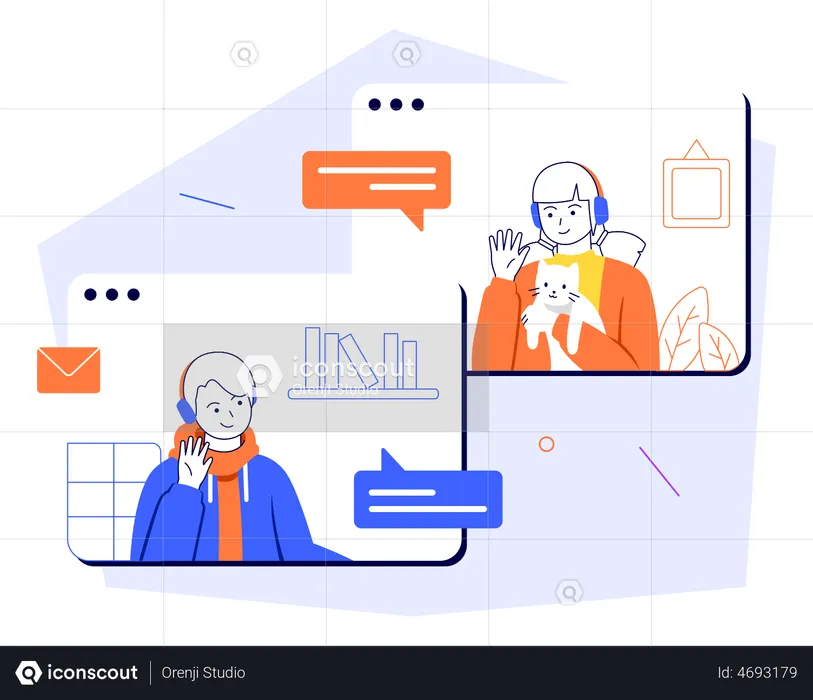 Man And Woman Consult Via Online Videoconference  Illustration