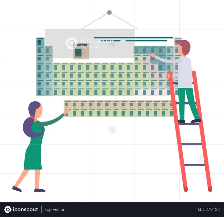 Man and woman cooperation for working with board  Illustration
