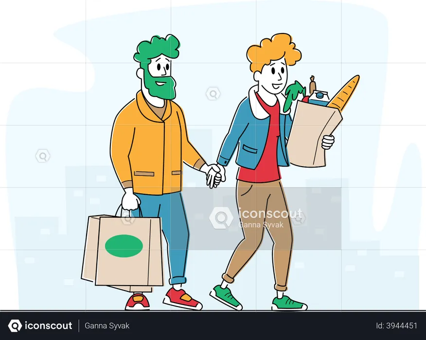 Man and Woman Customers with Shopping Bags Walking from Shop Buying Goods  Illustration