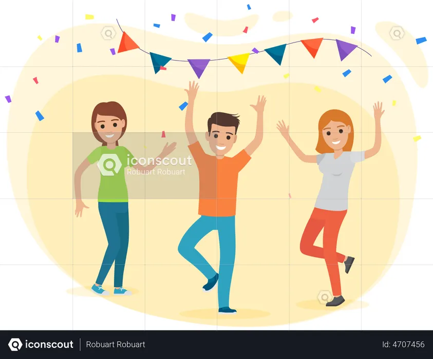 Man and woman dancing at birthday party  Illustration