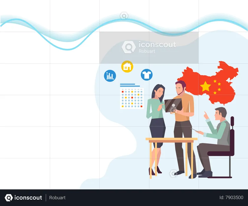 Man and woman discussing international business  Illustration