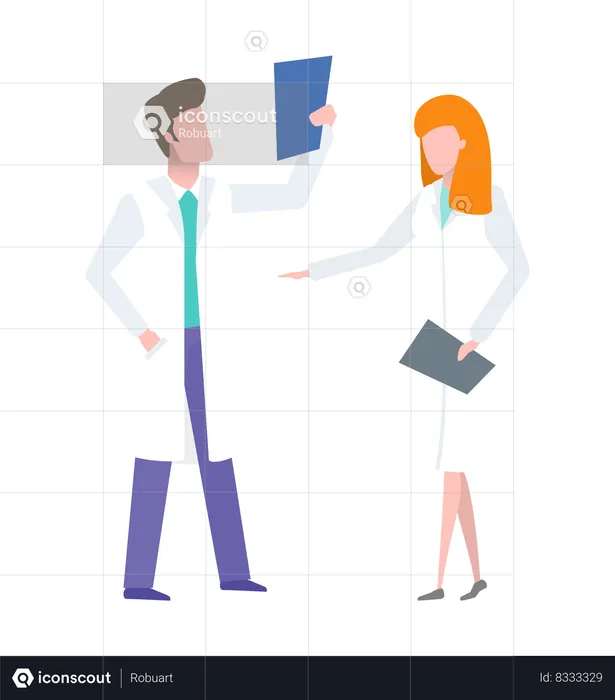 Man and woman doctors discussing diseases  Illustration