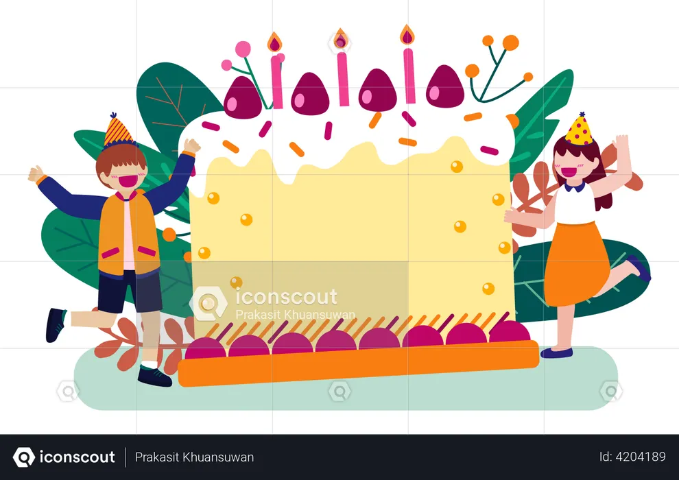 Man and woman doing birthday party  Illustration