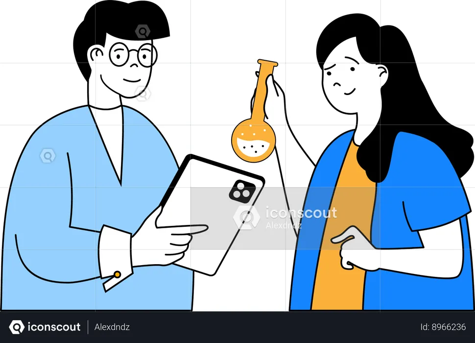 Man and woman doing chemical experiment  Illustration