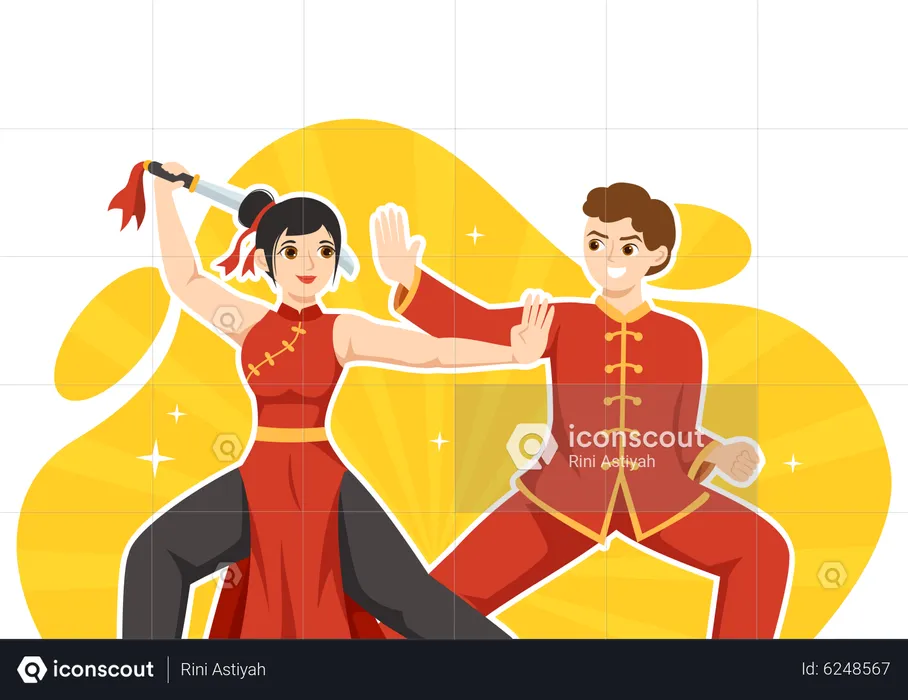 Man and woman doing Martial Art  Illustration