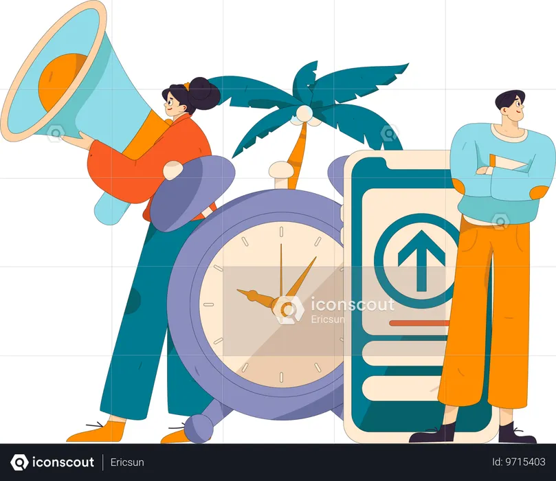 Man and woman doing mobile marketing  Illustration