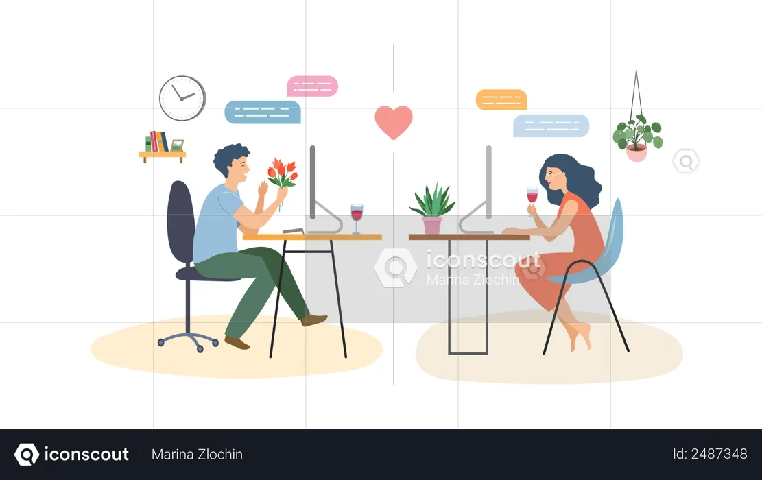 Man and woman doing online dating  Illustration