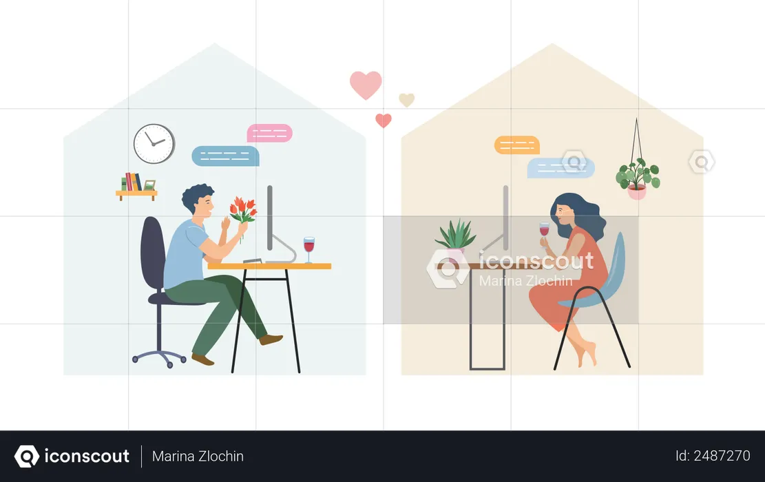 Man and woman doing online dating  Illustration