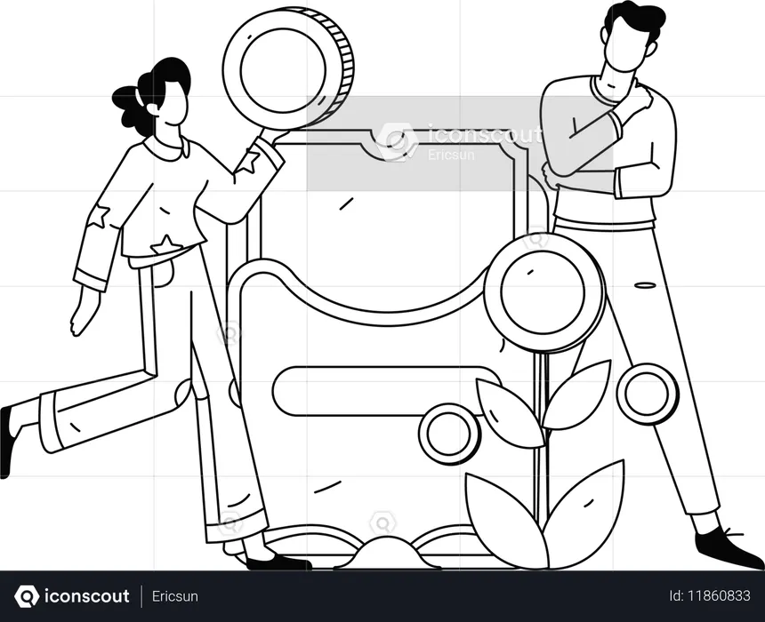 オンラインショッピングをする男性と女性  イラスト