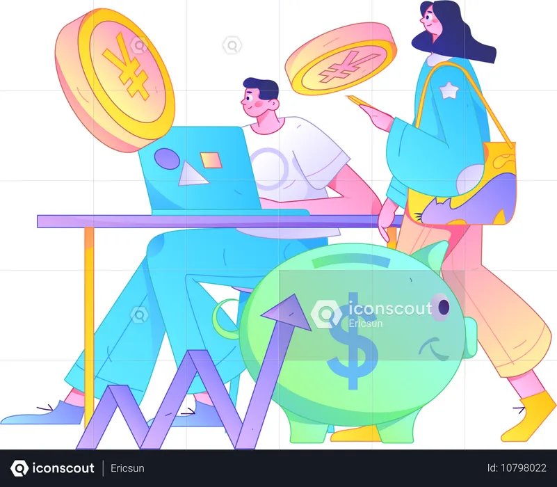 Man and woman doing secure savings  Illustration