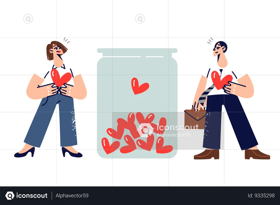 Man and woman donating blood for people in need  Illustration