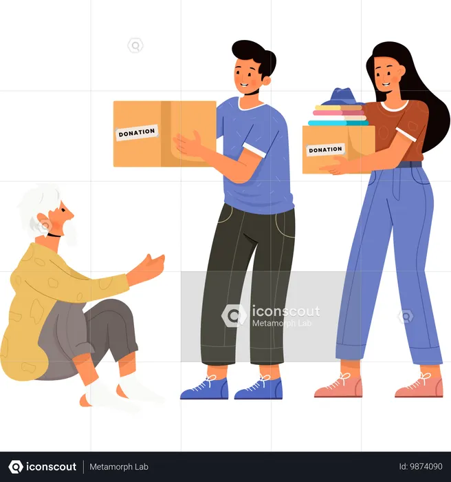 Man And Woman Donating to Poor man  Illustration