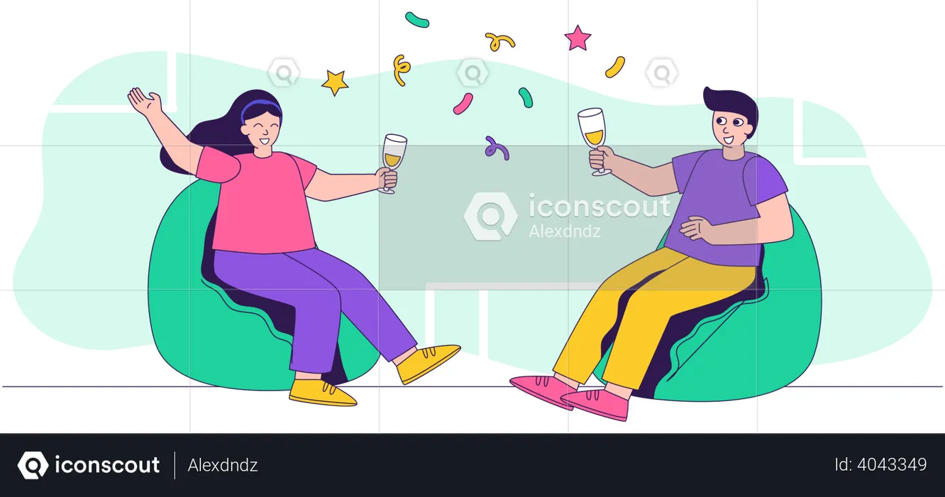 Man and woman drinking alcohol  Illustration