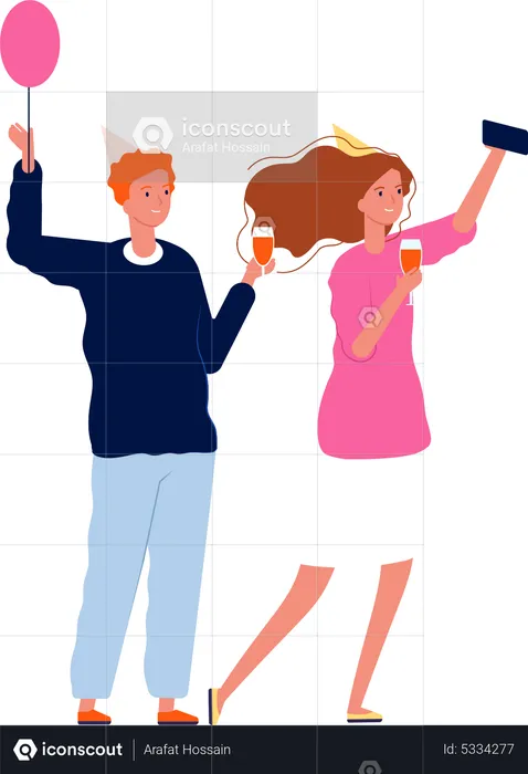 Man and woman drinking in birthday party  Illustration
